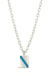 Sterling Forever Calliope Enamel Rectangle Pendant Necklace