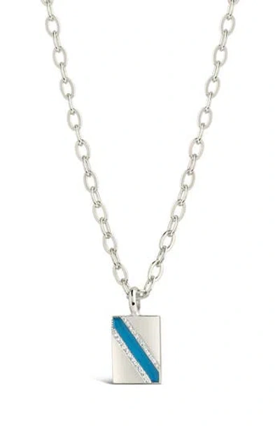Sterling Forever Calliope Enamel Rectangle Pendant Necklace In Silver