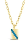 Sterling Forever Calliope Enamel Rectangle Pendant Necklace In Gold