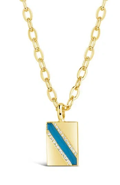 Sterling Forever Calliope Enamel Rectangle Pendant Necklace In Gold