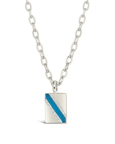 Sterling Forever Calliope Enamel Rectangle Pendant Necklace In Metallic