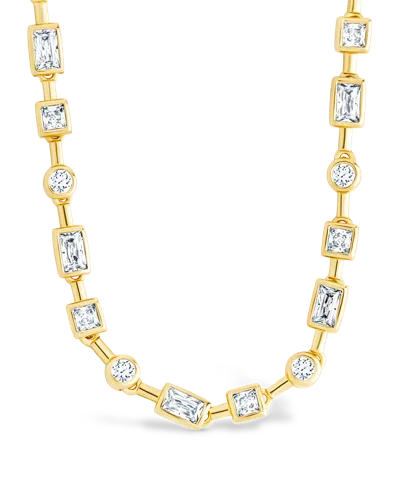 Sterling Forever Camden Adjustable Cz Staggered Tennis Necklace In Gold