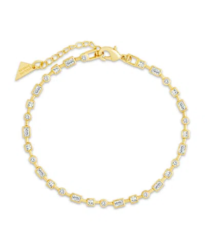 Sterling Forever Camden Cubic Zirconia Staggered Tennis Bracelet In Gold