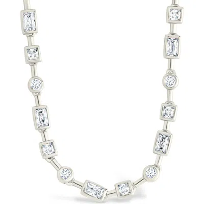 Sterling Forever Camden Adjustable Cz Staggered Tennis Necklace In Metallic
