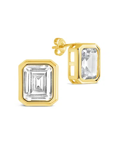 Sterling Forever Camille Bezel Cubic Zirconia Stud Earrings In Gold