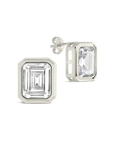 Sterling Forever Camille Bezel Cubic Zirconia Stud Earrings In Silver