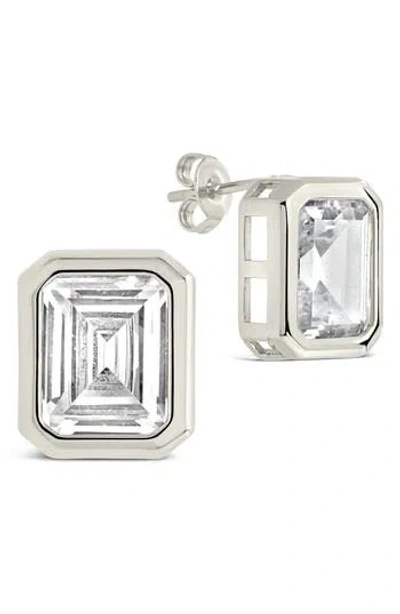 Sterling Forever Camille Bezel Cubic Zirconia Stud Earrings In Silver