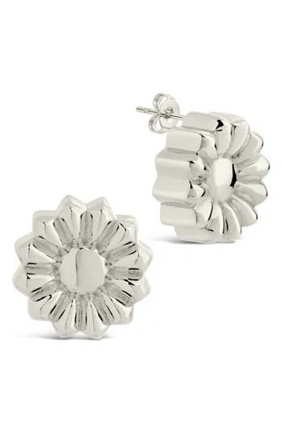 Sterling Forever Canel Flower Stud Earrings In Silver