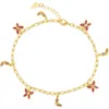 Sterling Forever Silver-tone Or Gold-tone Pink Cubic Zirconia Butterfly Charm Caria Anklet In Gold