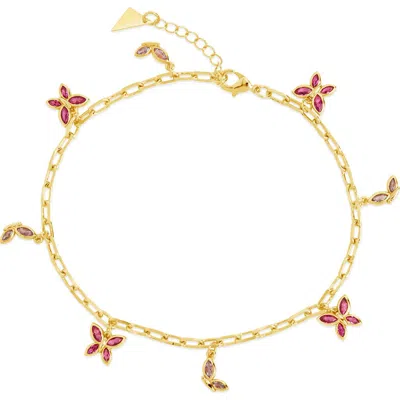Sterling Forever Caria Cubic Zirconia Butterfly Anklet In Gold