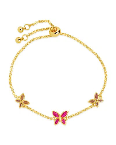 Sterling Forever Caria Cz Butterfly Bolo Bracelet In Gold