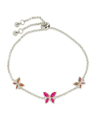 Sterling Forever Caria Cz Butterfly Bolo Bracelet In Silver