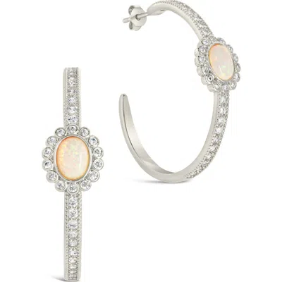 Sterling Forever Carina Cubic Zirconia Opal Hoop Earrings In Silver