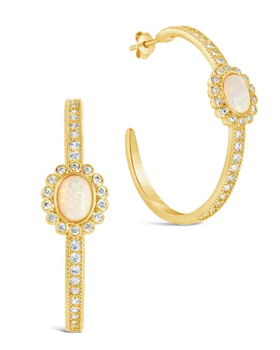 Sterling Forever Carina Cz Studded Opal Hoop Earrings In Gold