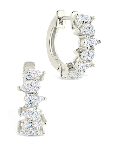 Sterling Forever Carina Pear Cut Cz Hoops In Metallic