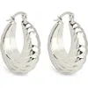Sterling Forever Caroline Textured Hoop Earrings In Metallic