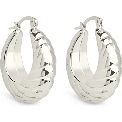 Sterling Forever Caroline Textured Hoop Earrings In Metallic
