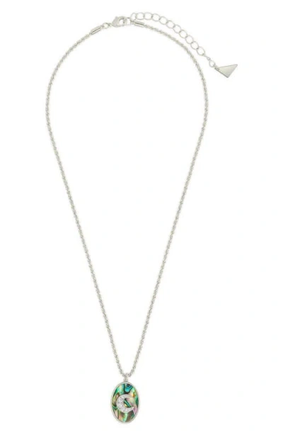 Sterling Forever Carrie Cubic Zirconia & Abalone Moon Pendant Necklace In Metallic