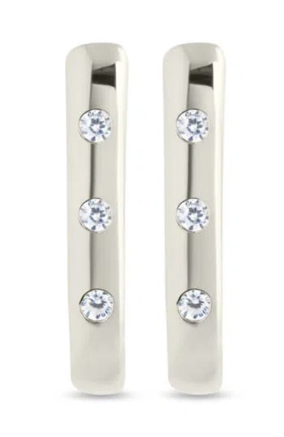 Sterling Forever Casey Cubic Zirconia Rectangular Hoop Earrings In Silver