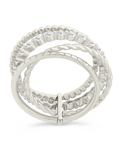 Sterling Forever Cassidy Cz Layered Textured R In Metallic