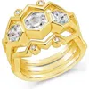 Sterling Forever 14k Plated Cz Set Of 3 Caterina Stacking Rings
