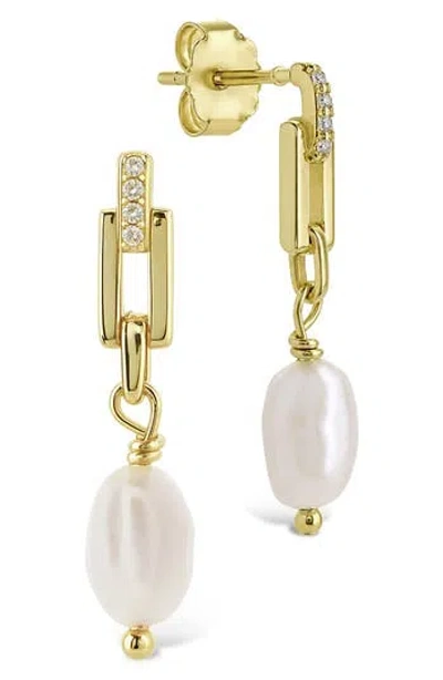 Sterling Forever Cecelia Faux Pearl & Cubic Zirconia Drop Earrings In Gold