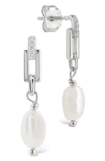 Sterling Forever Cecelia Faux Pearl & Cubic Zirconia Drop Earrings In Metallic