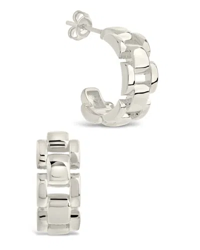 Sterling Forever Chain Link Huggie Hoop Earrings In Silver