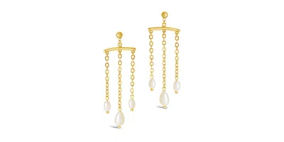 Sterling Forever Chains & Pearls Chandelier Drop Earrings In Gold