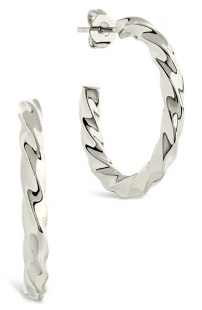 Sterling Forever Chandler Twisted Hoop Earrings In Silver
