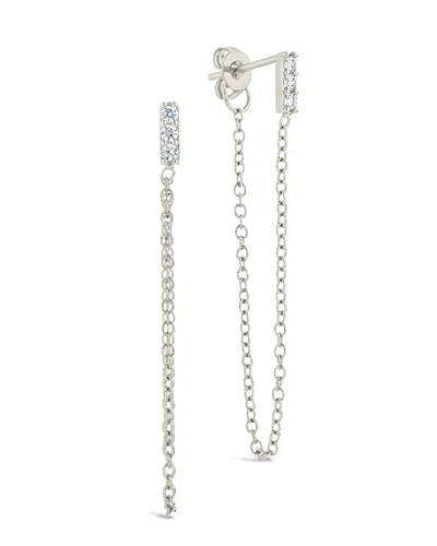 Sterling Forever Chelsea Cz Chain Drop Stud Earrings In Silver