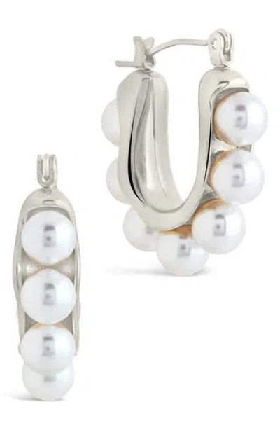 Sterling Forever Chunky River Pearl Hoop Earrings In Silver