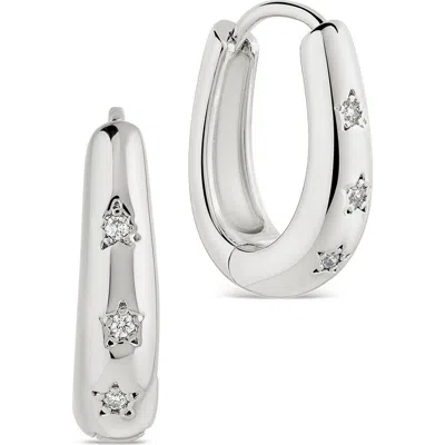 Sterling Forever Classic Mini Cubic Zirconia Hoop Earrings In Silver