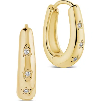 Sterling Forever Classic Mini Cubic Zirconia Star Huggie Hoop Earrings In Gold