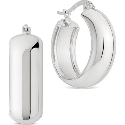 Sterling Forever Classic Polished Hoop Earrings In Silver