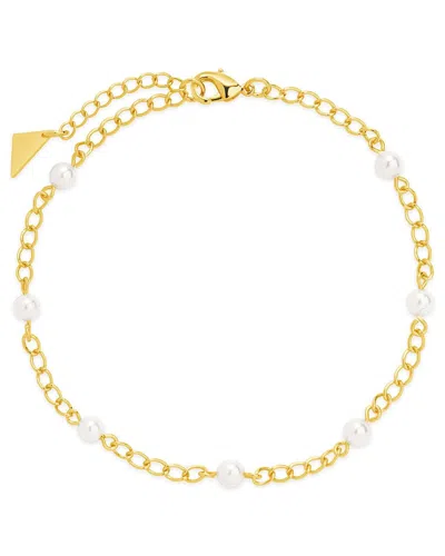 Sterling Forever Coast Imitation Pearl Anklet In Gold