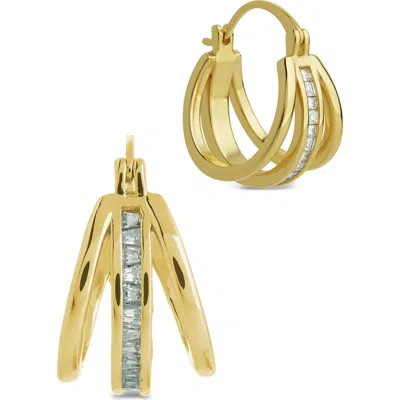 Sterling Forever Concepcion Triple Row Cubic Zirconia Hoop Earrings In Gold