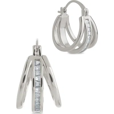 Sterling Forever Concepcion Triple Row Cubic Zirconia Hoop Earrings In Metallic