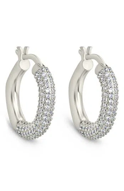 Sterling Forever Cordelia Pavé Cubic Zirconia Huggie Hoop Earrings In Silver