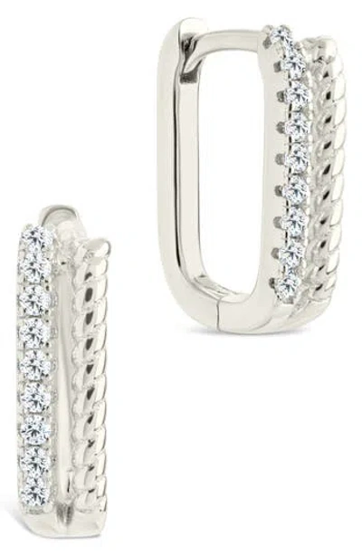 Sterling Forever Cori Cubic Zirconia Rectangular Huggie Hoop Earrings In Silver