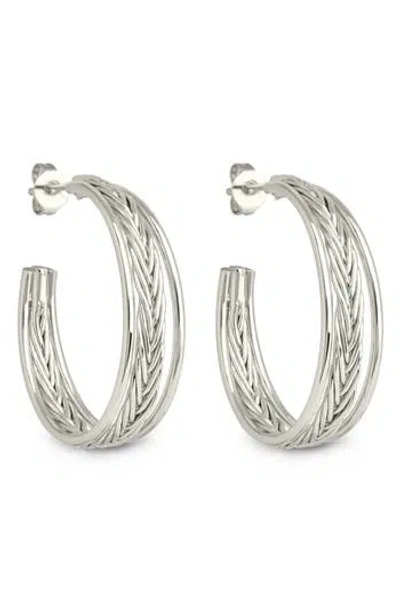Sterling Forever Corinne Textured Braided Hoop Earrings In Silver