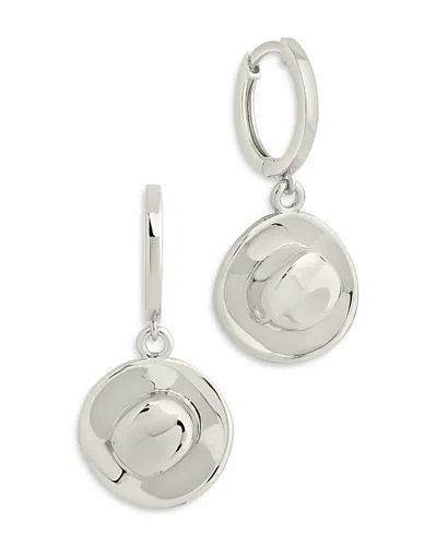 Sterling Forever Cowboy Hat Charm Hoop Earrings In Rhodium Plated In Silver