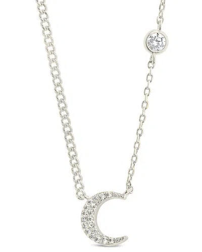STERLING FOREVER CRYSTAL CZ CRESCENT MOON NECKLACE