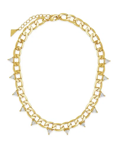 Sterling Forever Cuban Chain Choker With Triangle Station Czs In Gold