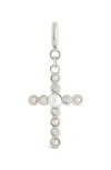 Sterling Forever Cubic Zirconia Mother Of Pearl Cross Charms In Silver
