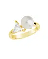 Sterling Forever Cubic Zirconia And Imitation Pearls Dara Ring In Gold-plated
