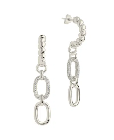 Sterling Forever Cubic Zirconia Andi Drop Hoop Earrings In Silver-tone
