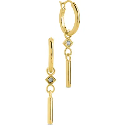 Sterling Forever Cubic Zirconia Bar Drop Hoop Earrings In Gold