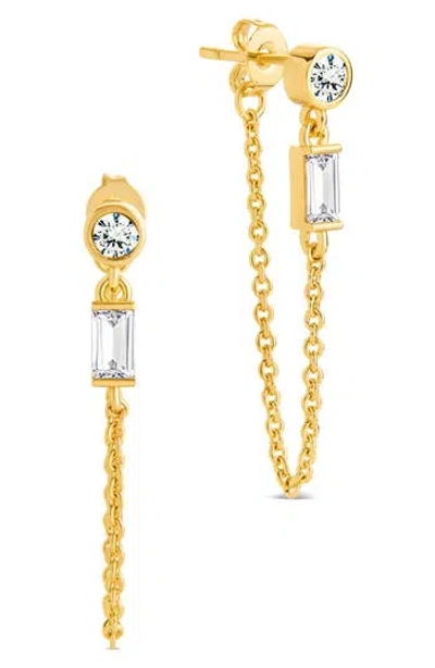 Sterling Forever Cubic Zirconia Chain Drop Hoop Earrings In Gold