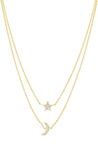 STERLING FOREVER STERLING FOREVER CUBIC ZIRCONIA CRESCENT & STAR LAYERED NECKLACE